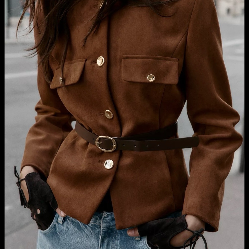 Zara Brown Suede Belted Blazer - Picture 7 of 8